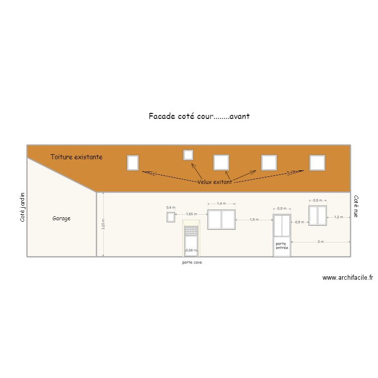 Façade coté cour...avant. Plan de 4 pièces et 91 m2