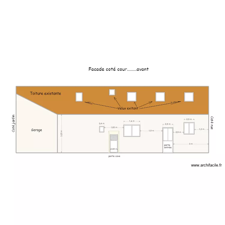 Fa&ccedil;ade cot&eacute; cour...avant. Plan de 