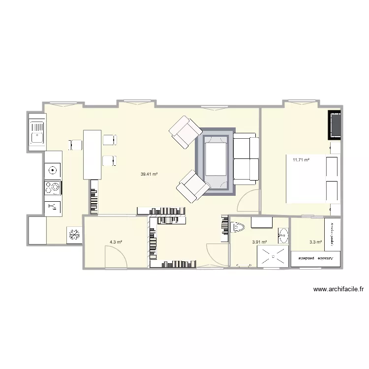 plan Gonz jazzy version 2 ter avec cuisine ouverte. Plan de 