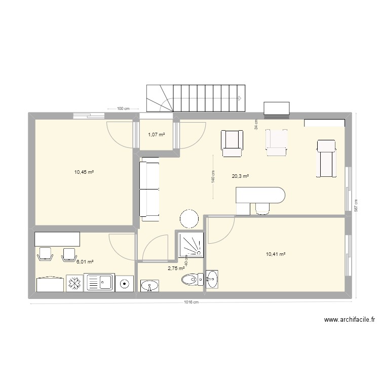 Salon soins V3. Plan de 6 pièces et 51 m2