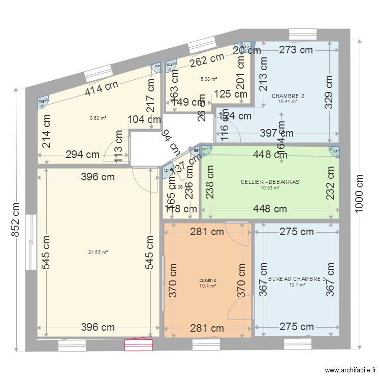 maison carrée 80m2 1 mur aveugle. Plan de 0 pièce et 0 m2