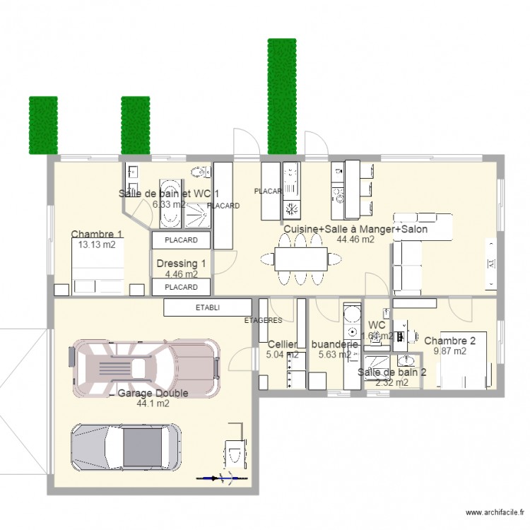 MAISON 93m2 garage 44m2. Plan de 0 pièce et 0 m2