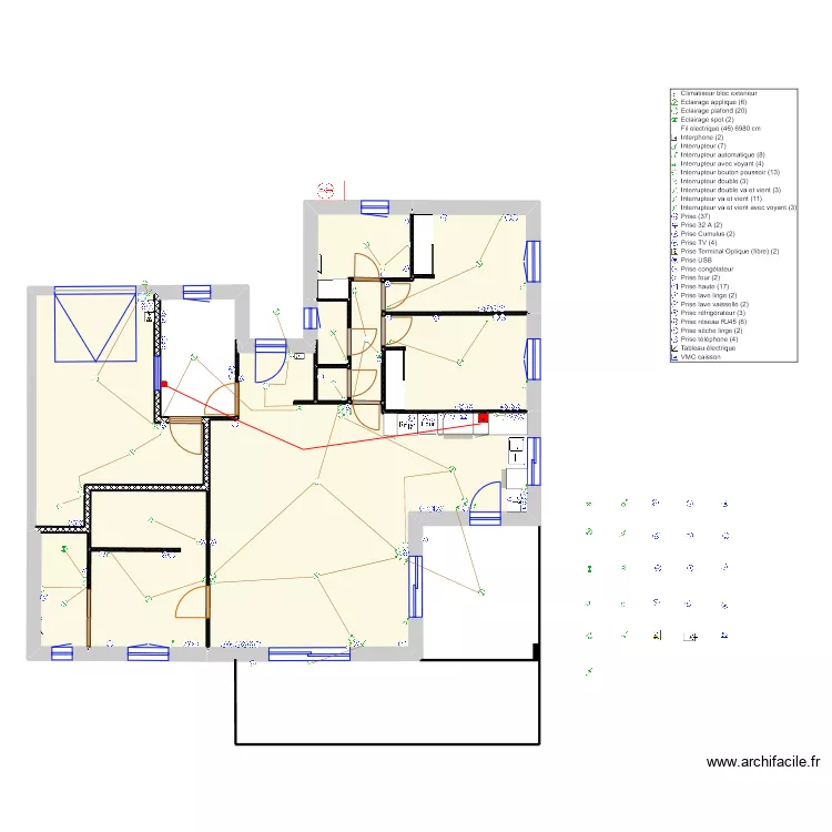 Plan &eacute;lectrique maison SEMUSSAC. Plan de 