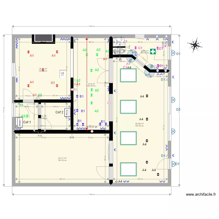 Batiment avec extention pour ch Electr. Plan de 