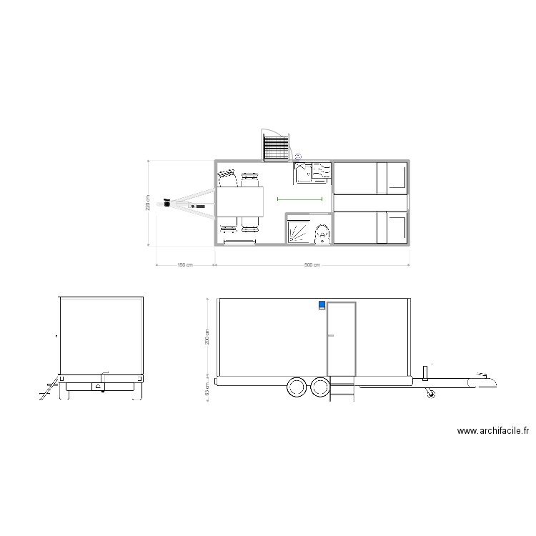 BVR FABRICATION hebergement urgence 4 personnes. Plan de 3 pièces et 10 m2