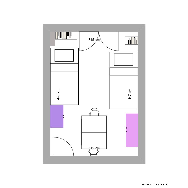 chambre. Plan de 1 pièce et 14 m2