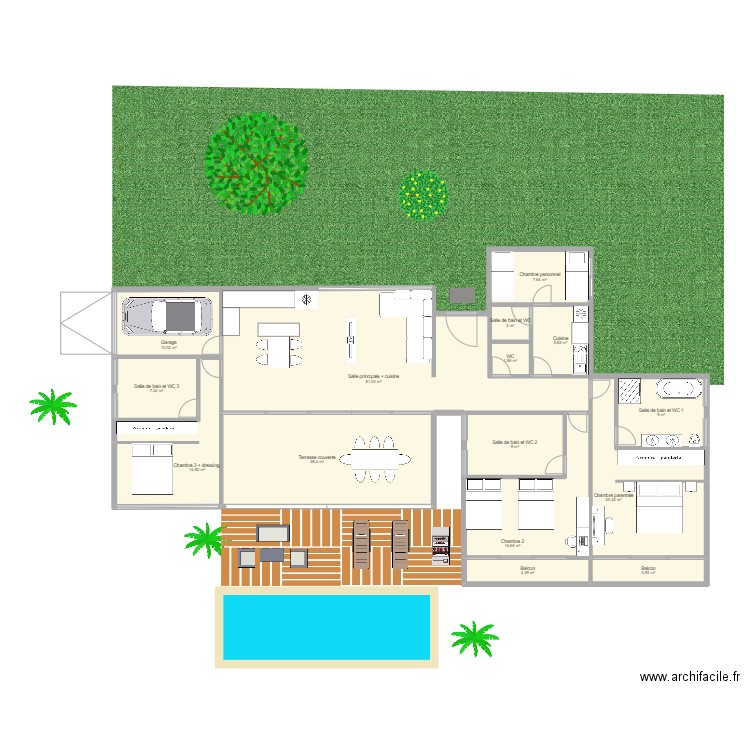Villa de luxe. Plan de 15 pièces et 192 m2