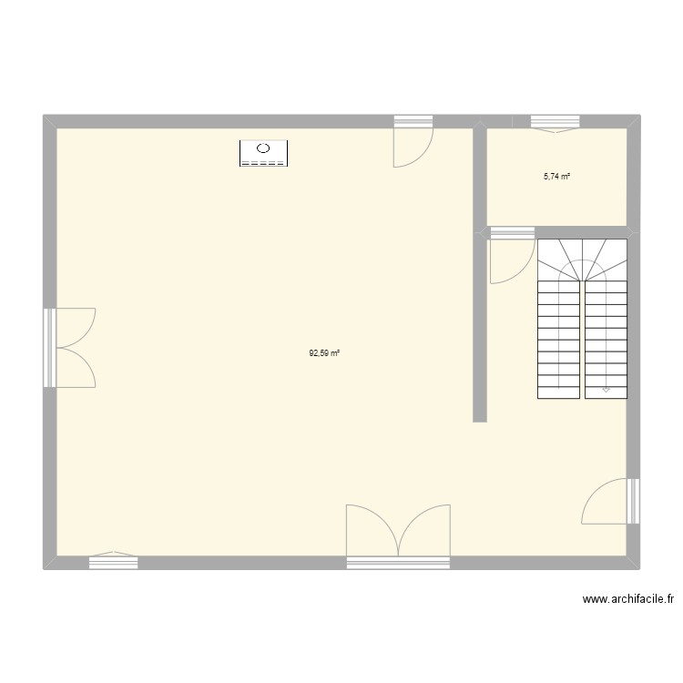 Salle de séjour V1. Plan de 2 pièces et 98 m2