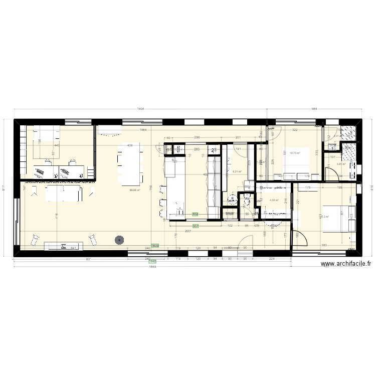 Maison 3 ch RdC SH 150m2 au sol. Plan de 9 pièces et 145 m2