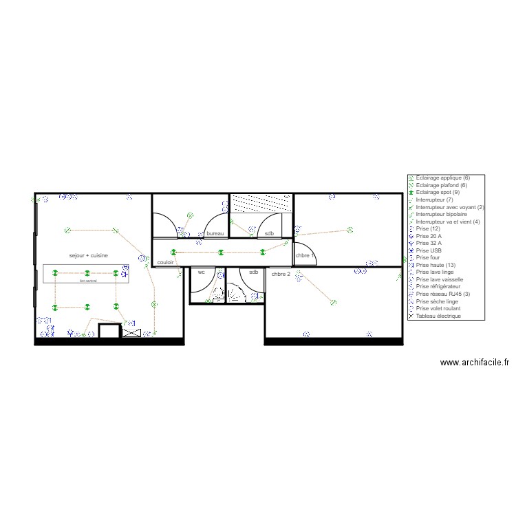 appart frejus  modifié. Plan de 9 pièces et 51 m2