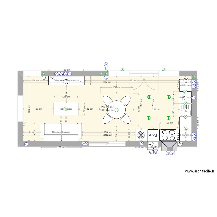 CUISINE-SALON-SEJOUR. Plan de 1 pièce et 27 m2