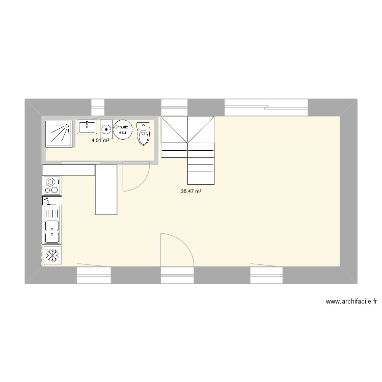 liloc. Plan de 2 pièces et 45 m2