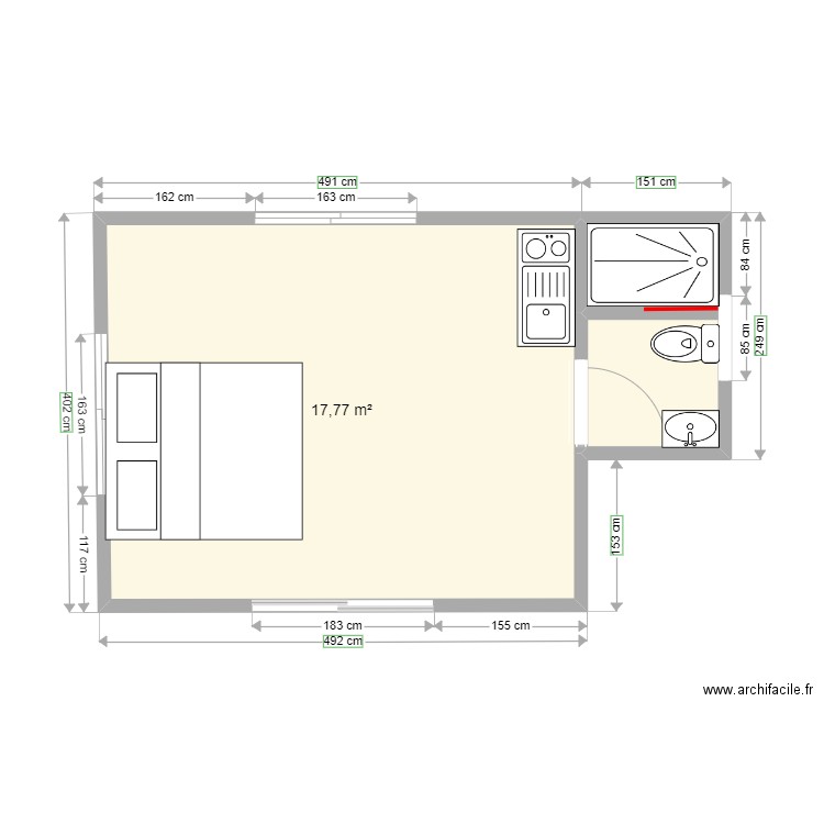 bungalow Greg 2. Plan de 2 pièces et 21 m2