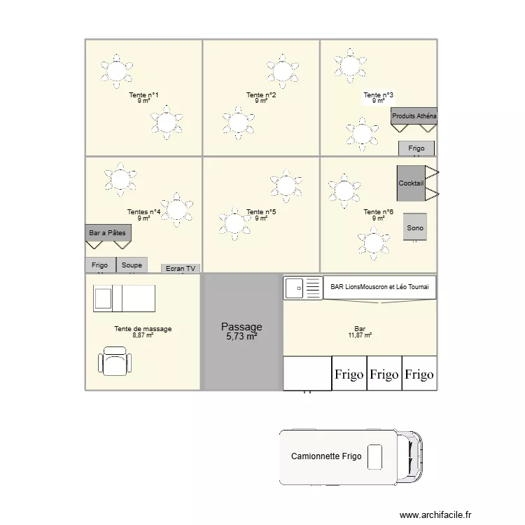 Relais pour la vie Stand et electricit&eacute;. Plan de 9  et 80 m²