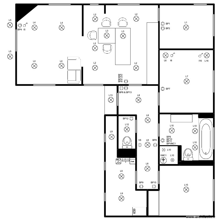 Implentation Thibault. Plan de 13 pièces et 1428 m2