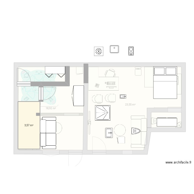 Bureau. Plan de 3 pièces et 46 m2