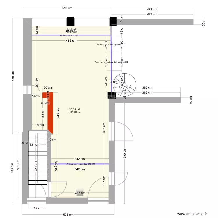 AGH CUBE EN VERRE + CLOISON INTER. Plan de 2 et 40 m² AGH CUBE EN VERRE + CLOISON INTER. Plan de 2 et 40 m²