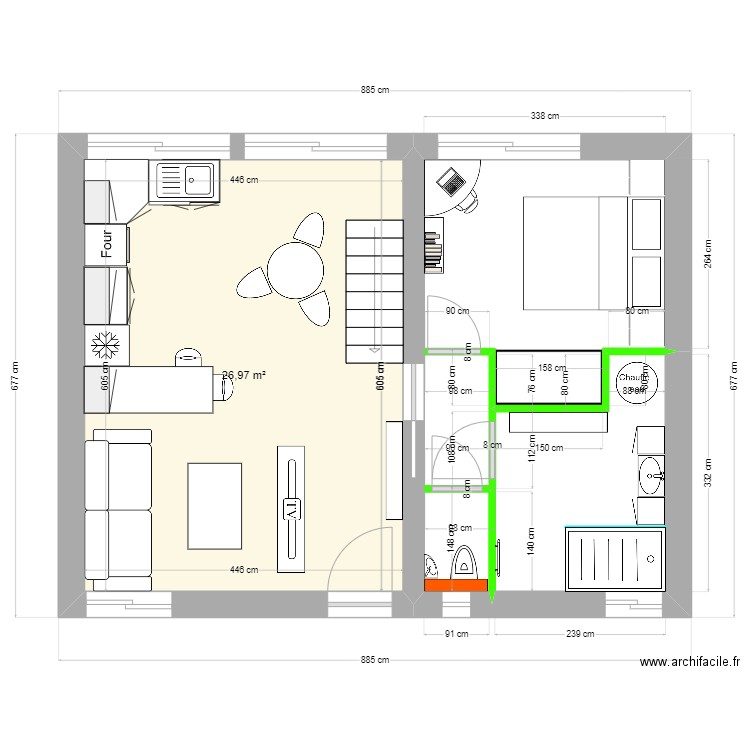 extension dalle 2 aménagée. Plan de 0 pièce et 0 m2