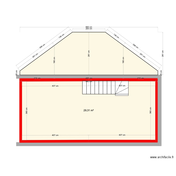 combles. Plan de 1 pièce et 29 m2