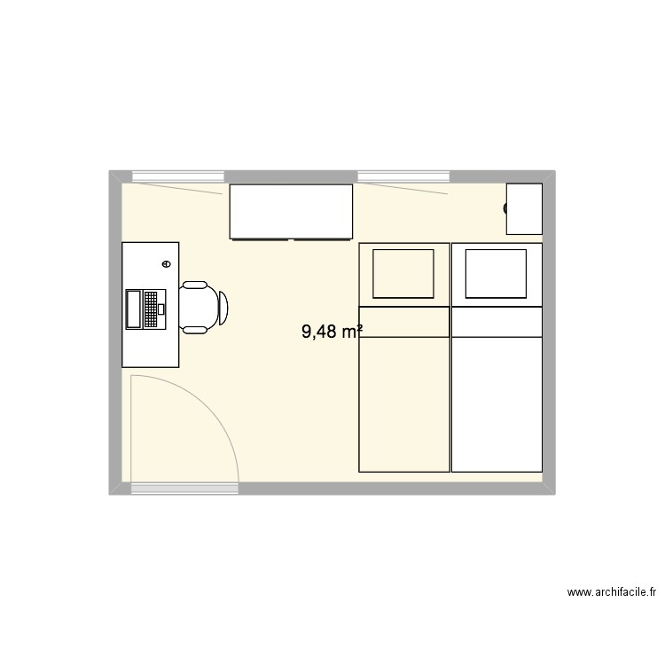 chambre JFP. Plan de 1 pièce et 9 m2