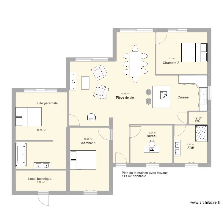 Maison Marsilly Renaudin. Plan de 8 pièces et 119 m2