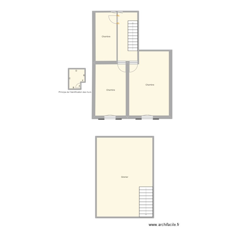 Croquis VOUAUX Etage ET GRENIER. Plan de 0 pièce et 0 m2