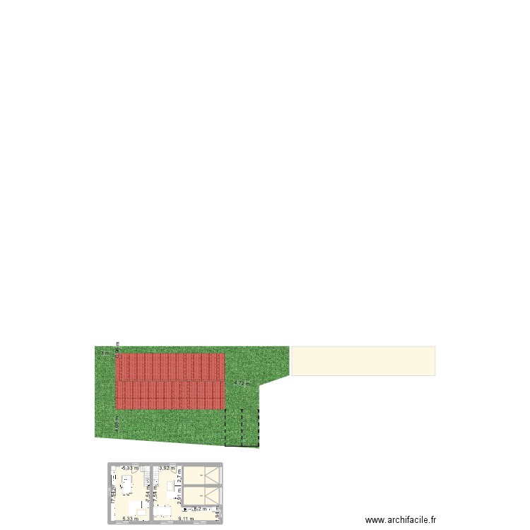 Plan brut 1er étage. Plan de 13 pièces et 214 m2