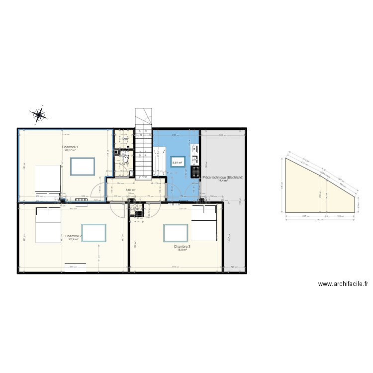Plan étage - plan permis. Plan de 15 pièces et 95 m2