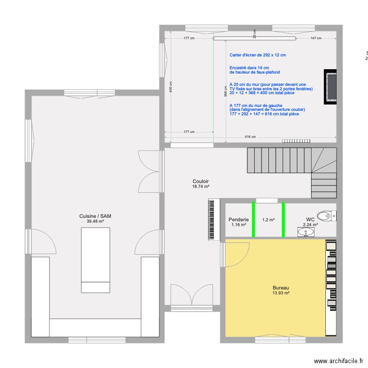 RDC Ecran Salon. Plan de 0 pièce et 0 m2