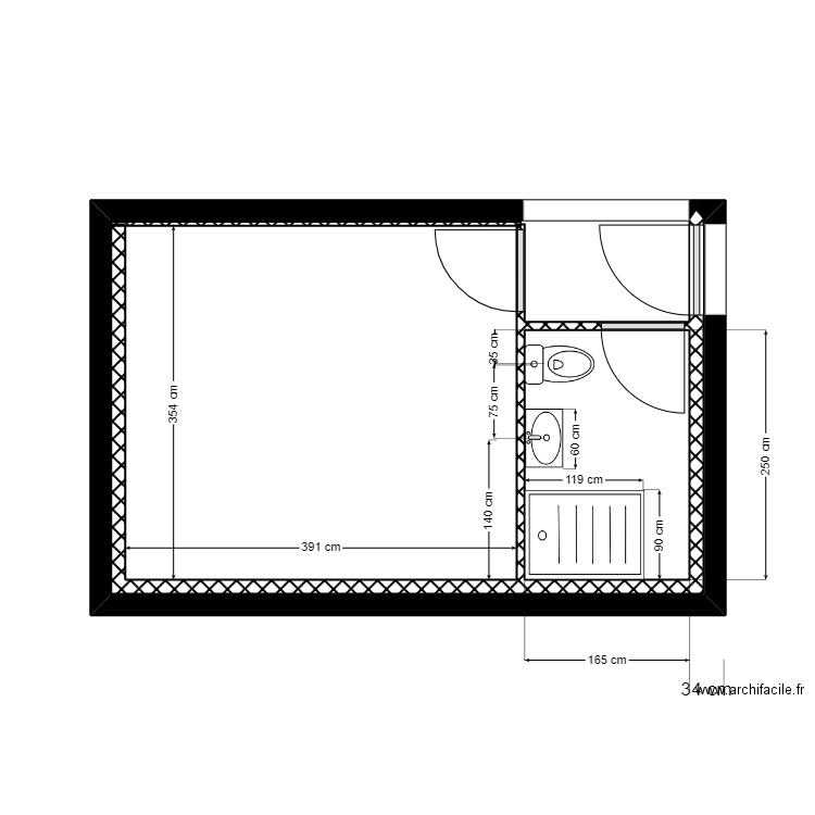 GRAND IMPLANTATION. Plan de 2 pièces et 20 m2