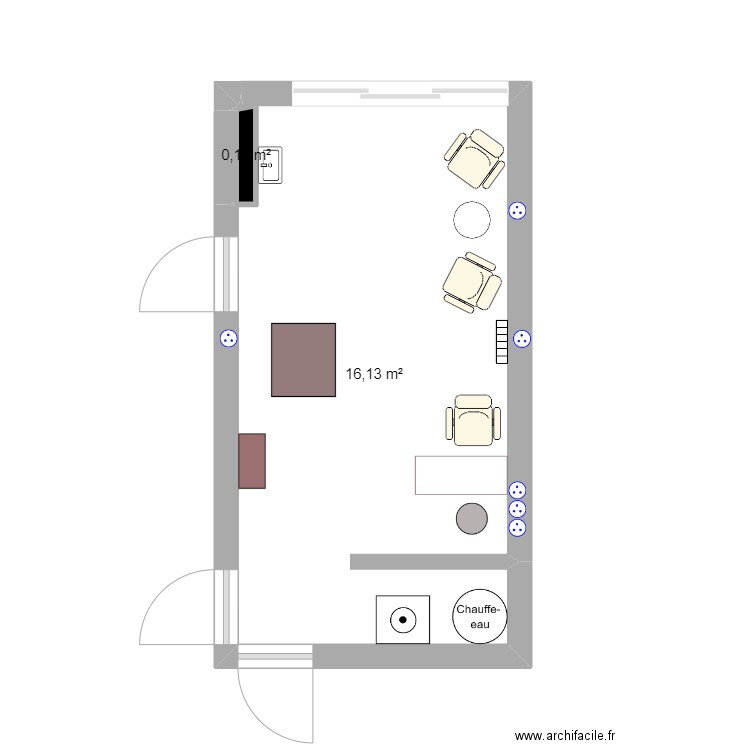 institut coin onglerie. Plan de 2 pièces et 16 m2