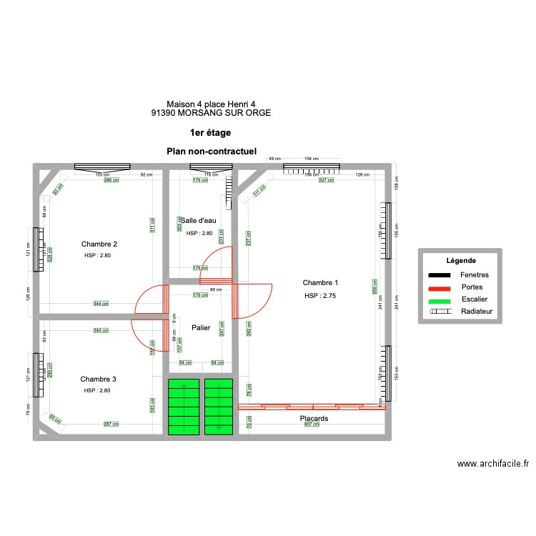 BELLET 1 er etage avec mesure. Plan de 11 pièces et 69 m2