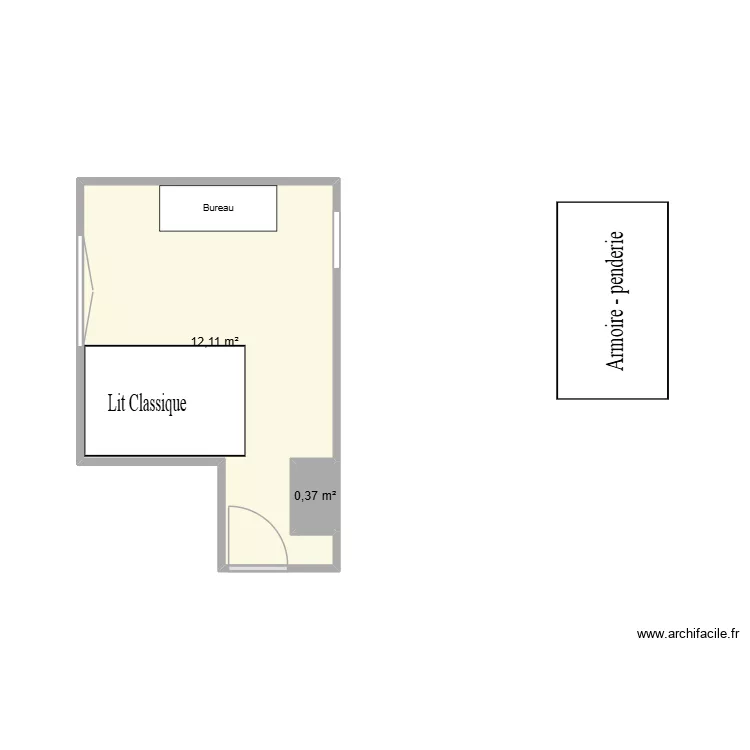Chambre titi new. Plan de 2 Pièces et 12 m²