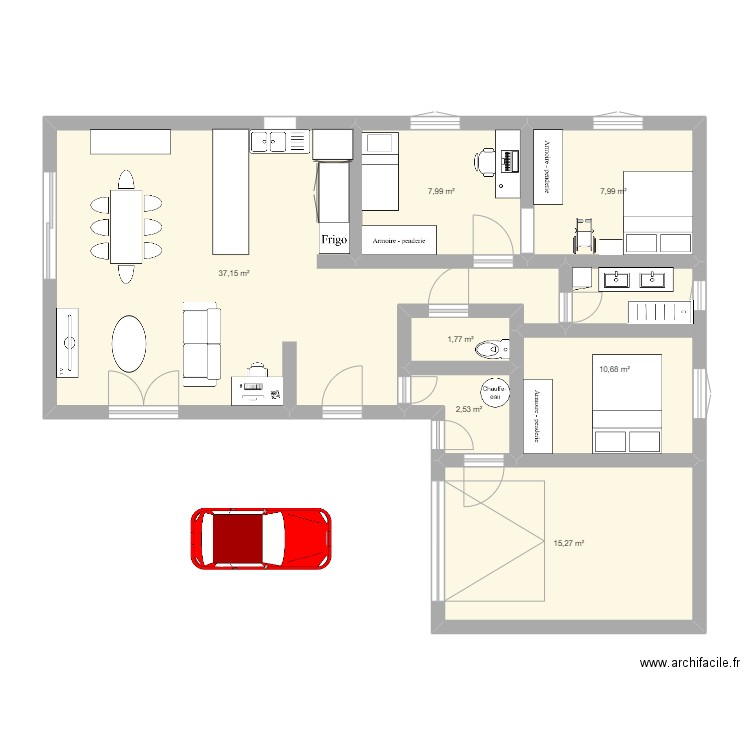 Maison V.. Plan de 7 pièces et 83 m2