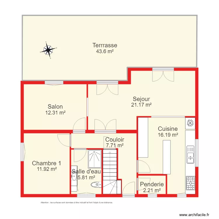 BI 2200 rdc non c&ocirc;t&eacute;. Plan de 