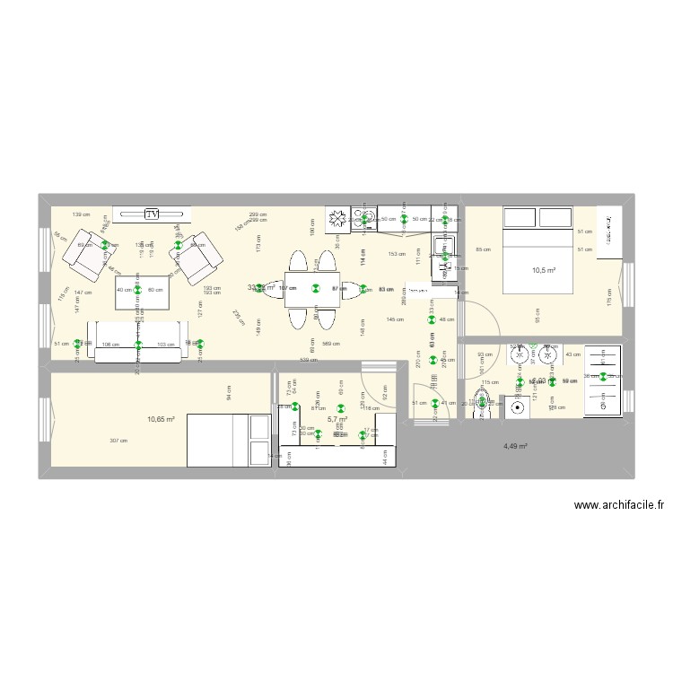 Sumène appart spots. Plan de 6 pièces et 71 m2