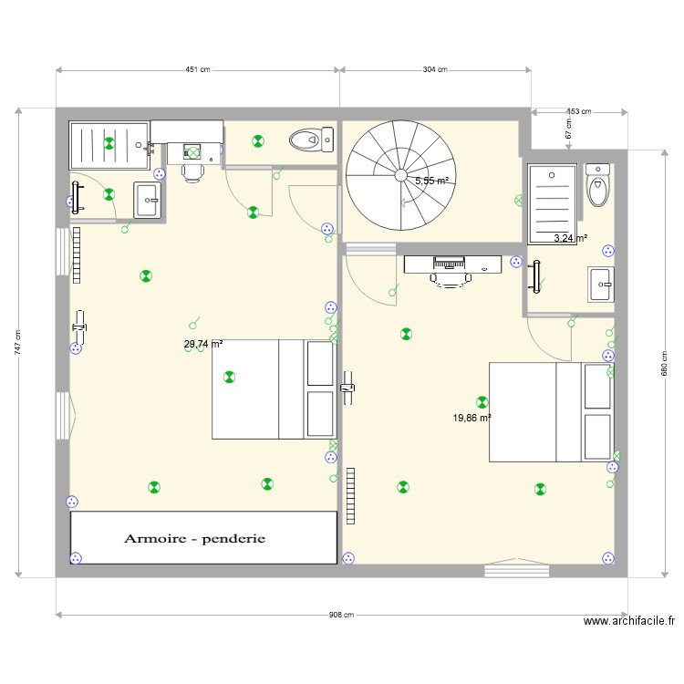 Plan  St Emiliion 2eme. Plan de 4 pièces et 58 m2