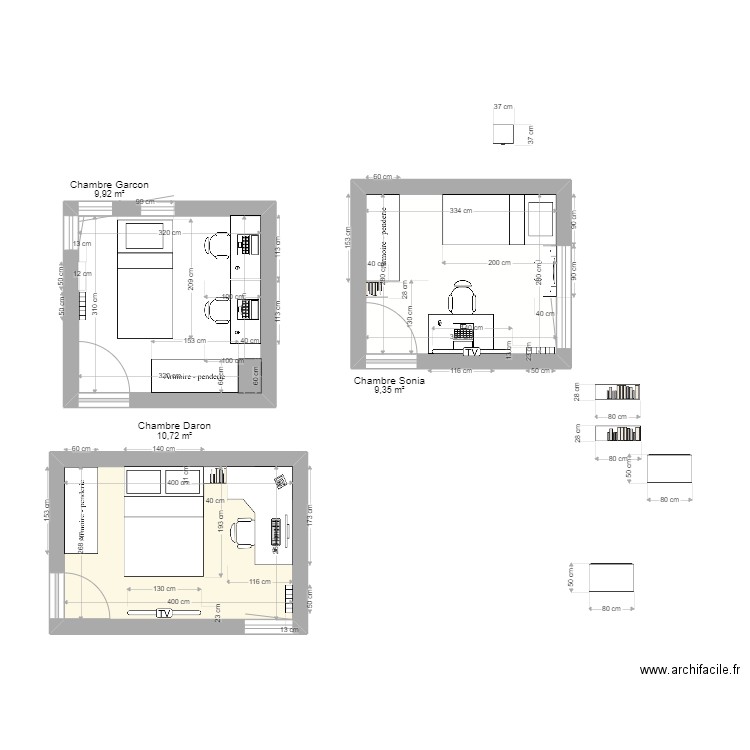 Chambre Garcon2. Plan de 3 pièces et 30 m2
