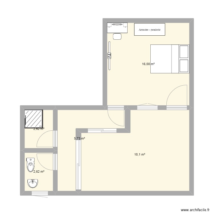 chambre. Plan de 5 pièces et 45 m2