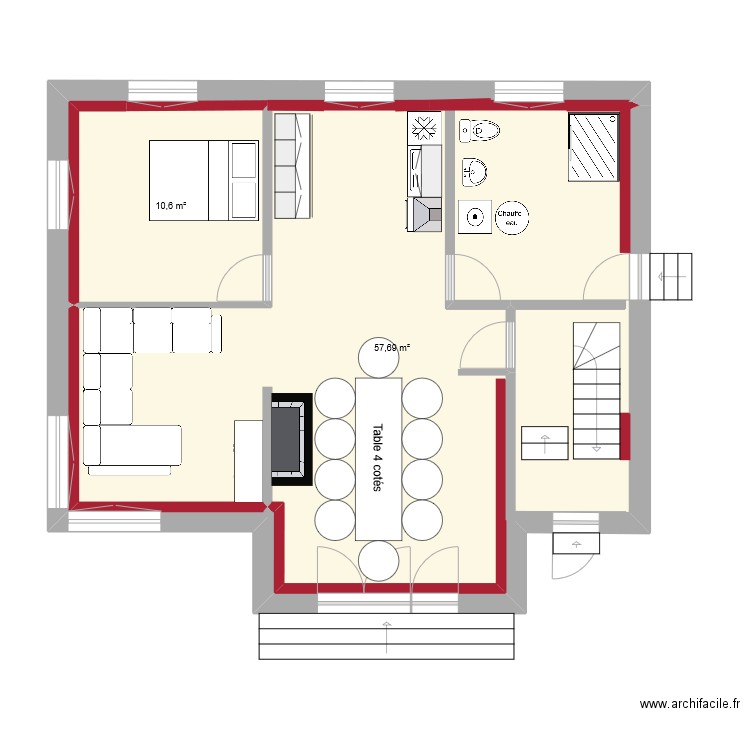 Descanneville 2. Plan de 2 pièces et 68 m2