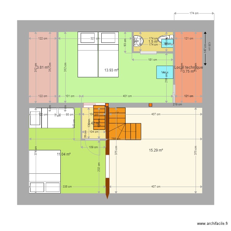 chambre mezzanine V61 du 10 avril 2018 . Plan de 0 pièce et 0 m2