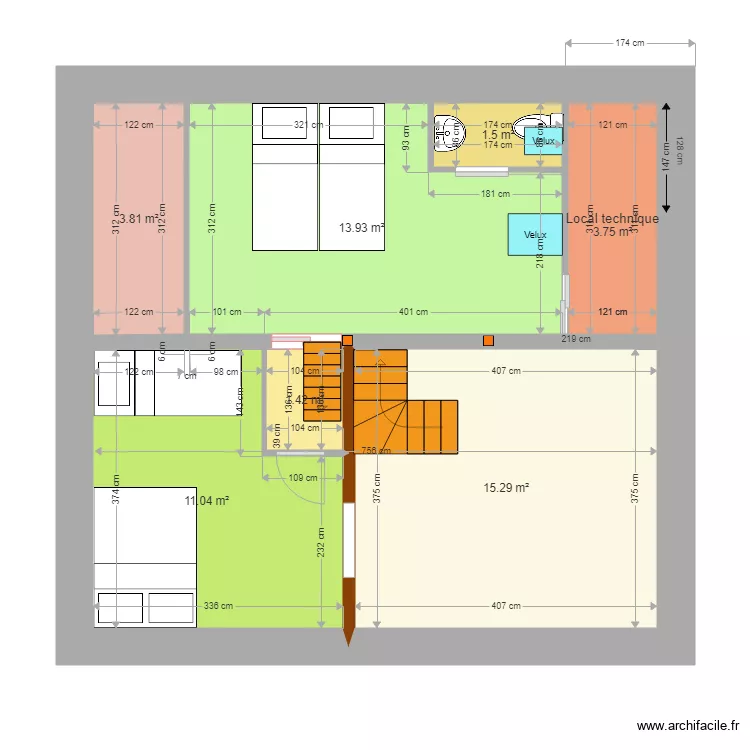 chambre mezzanine V61 du 10 avril 2018 . Plan de 