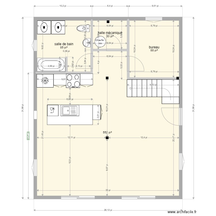 maison1 opt2. Plan de 4 pièces et 70 m2