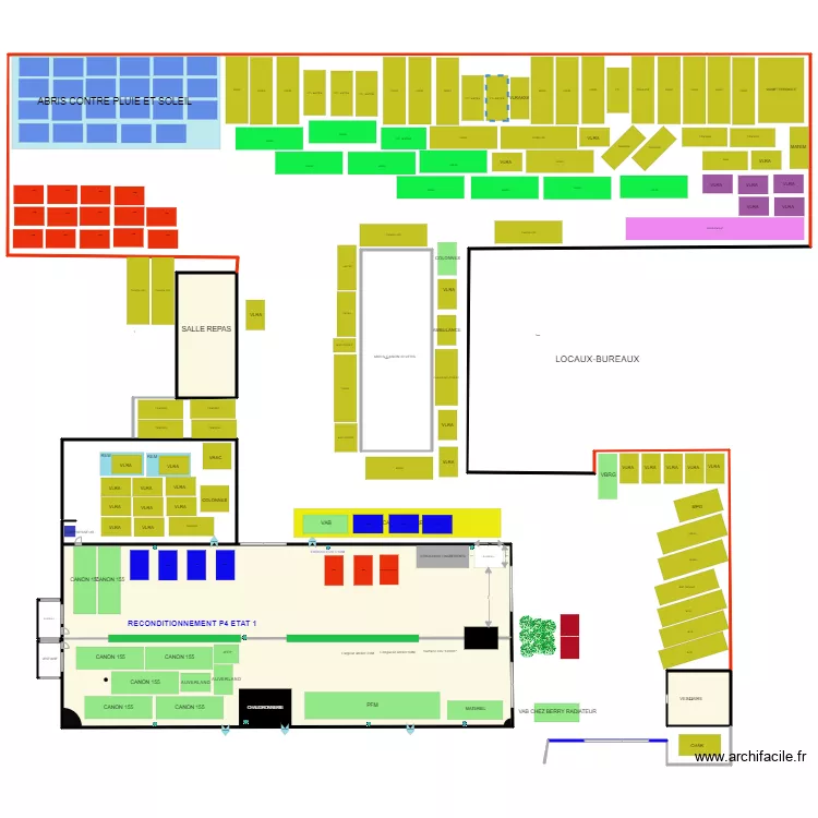 PLAN ATELIER PROD SURFACE P4 ETAT 1 ET 2 couleur FINALISATION EMPLACEMENTS. Plan de 