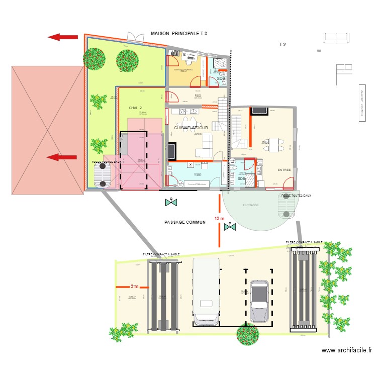 PLAN T3 / T2  PUJOLS SUR CIRON. Plan de 15 pièces et 303 m2