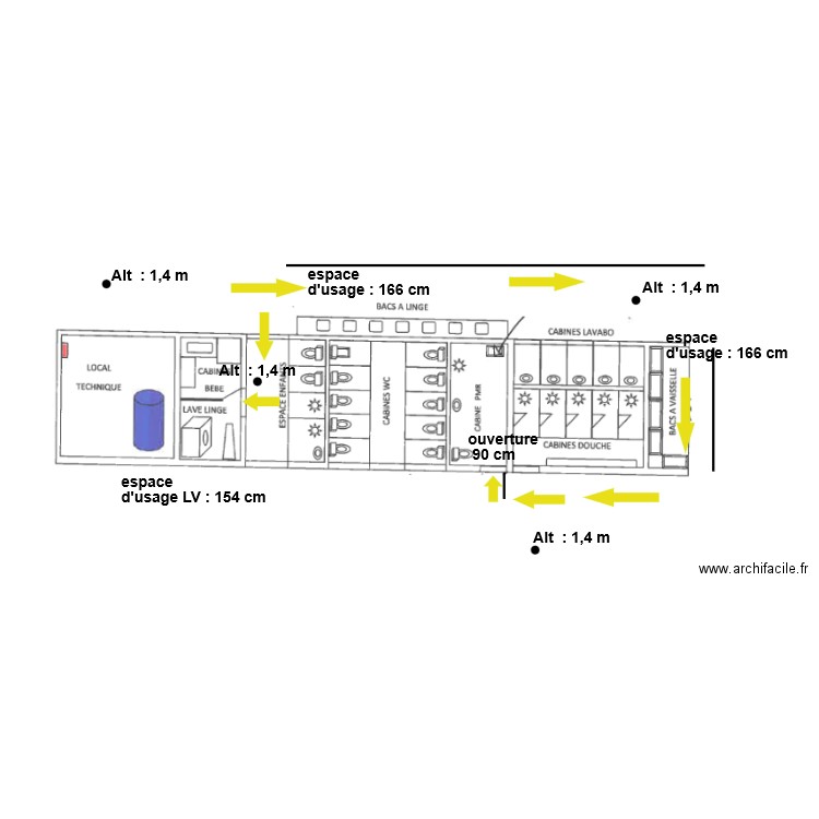 Beau rivage - bloc sanitaire B - espace usages. Plan de 0 pièce et 0 m2