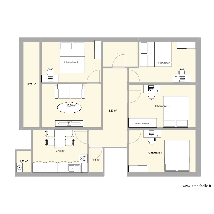 Bellevue. Plan de 11 pièces et 84 m2