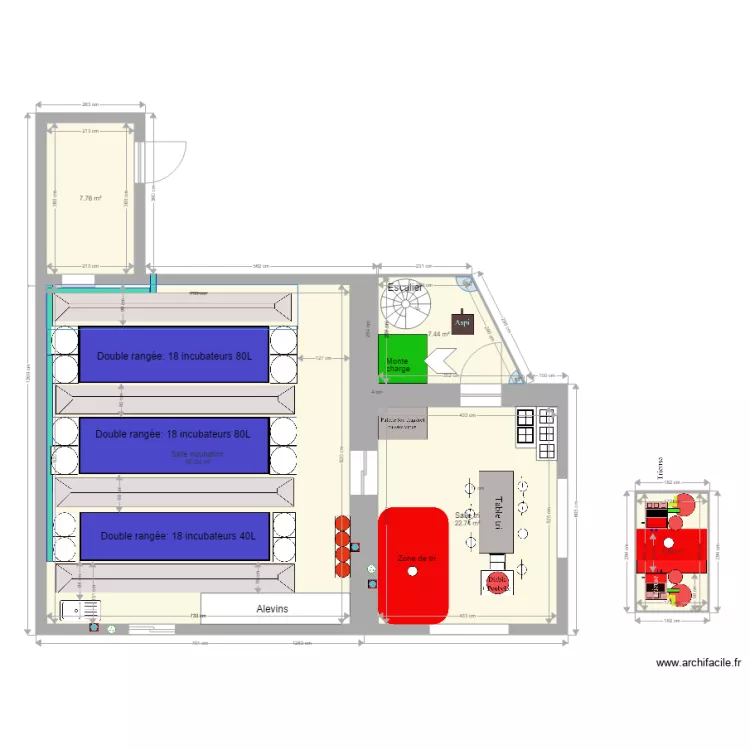 Incubation mixte horizontale. Plan de 