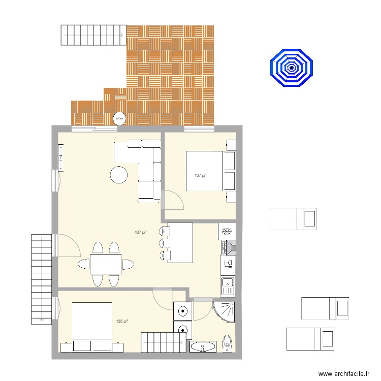 boucherie 2eme etage  3. Plan de 3 pièces et 60 m2