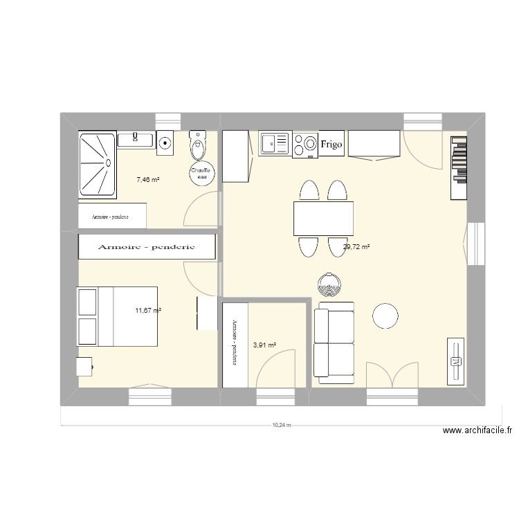 essai3. Plan de 4 pièces et 53 m2